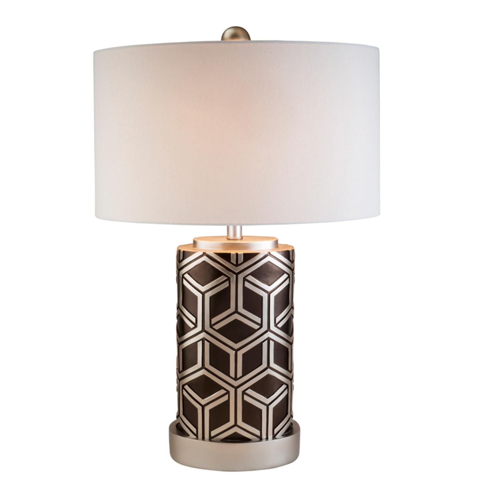 25393430_large.jpg Deep Brown and Silver Geo Weave Table Lamp - Image 1