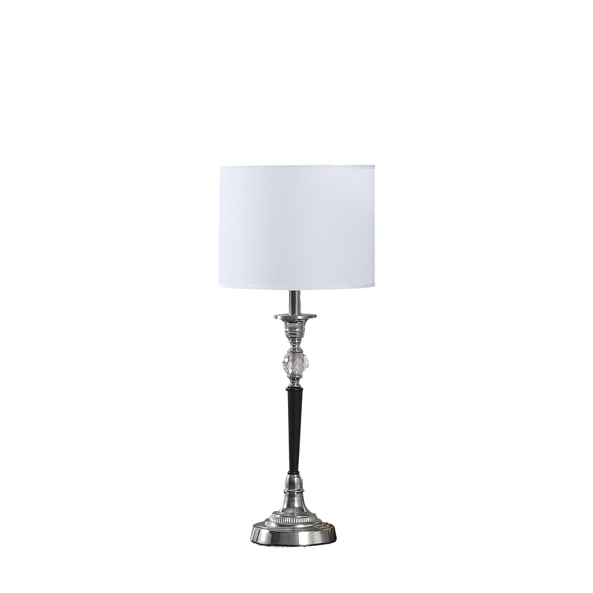 25393828_large.jpg 23" Black Chrome and Crystal Table Lamp with White Drum Shade