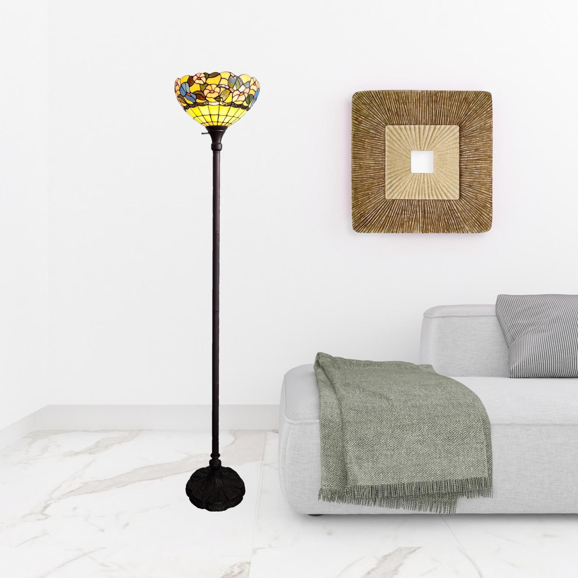 25399499_large.jpg 70" Brown Traditional Shaped Floor Lamp With Green And Brown Tiffany Glass Bowl Shade - Image 1
