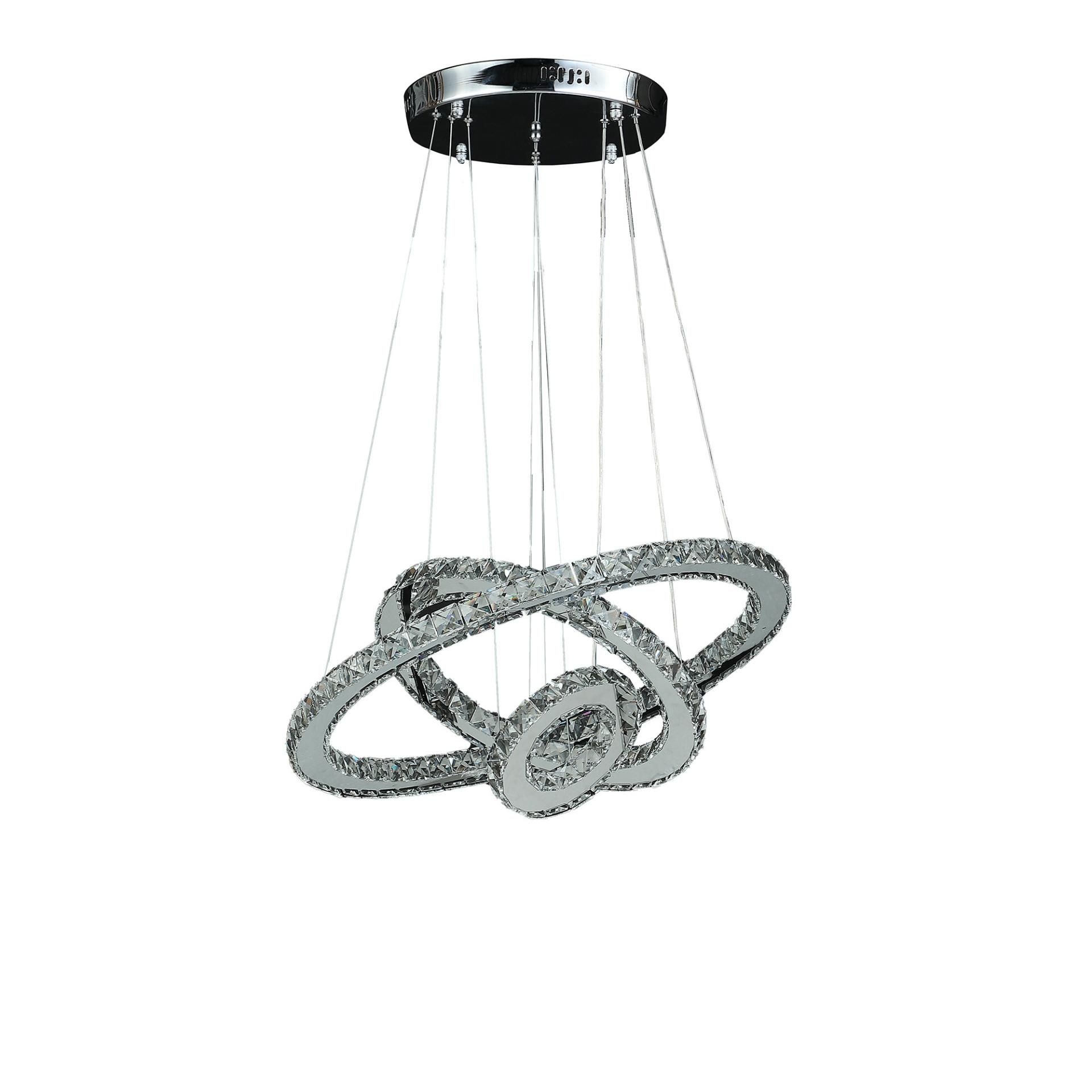 25400025_large.jpg 17" Silver Chrome Geometric Asymmetrical Stacking Rings LED Chandelier - Image 1