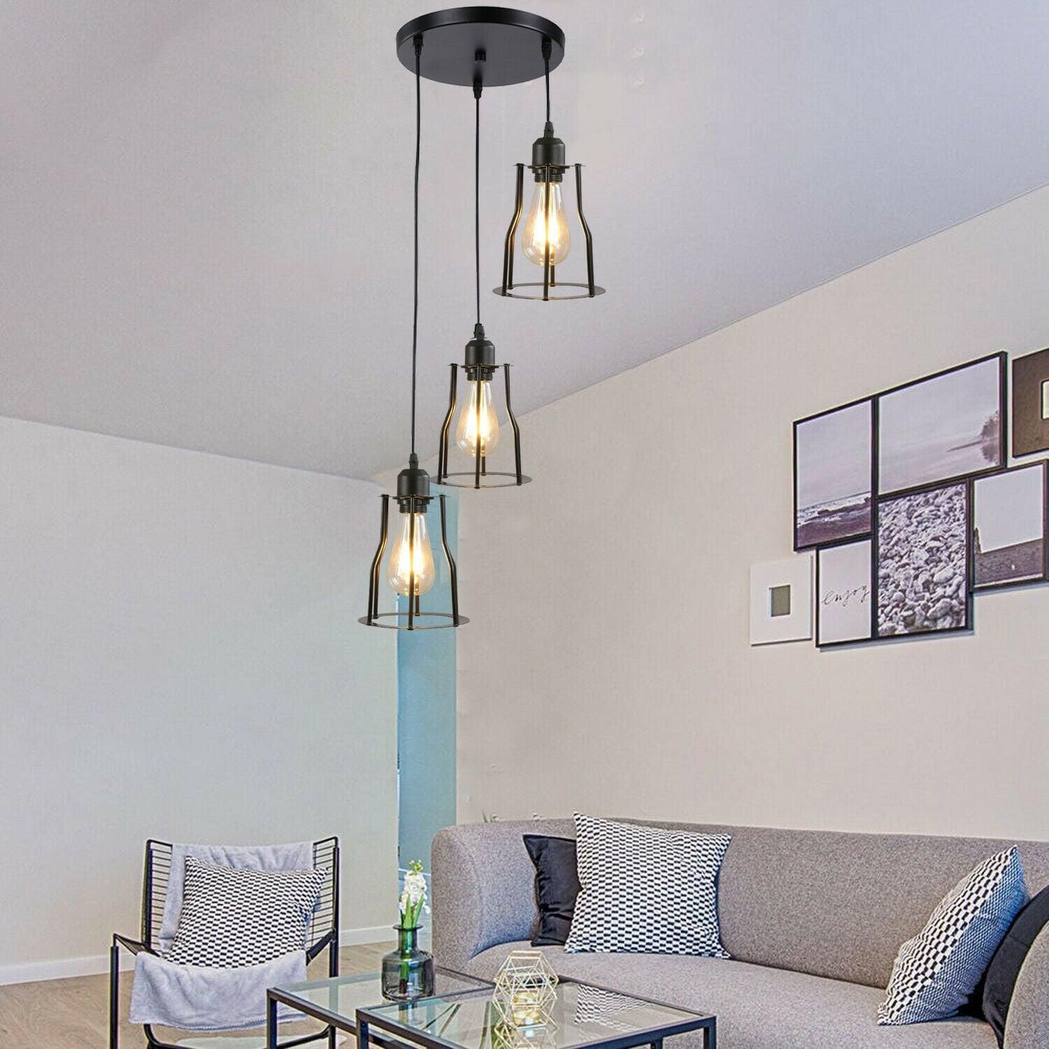 9806379_large.jpg 3-Lights Cage Pendant Light Hanging Lamp Ceiling Light Fixture~1381 - Image 1